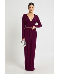 Boohoo - Double Layer Slinky Ruhed Front Maxi Skirt - Lyst