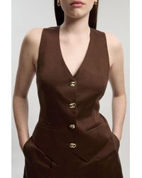 Karen Millen - Petite Tailored Linen Corset Back Detail Waistcoat - Lyst