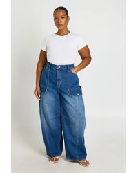Boohoo - Plus Mid Waist Cargo Utility Barrel Jean - Lyst