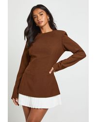 Boohoo - Petite Tailored Pleated Hem Structured Mini Dress - Lyst