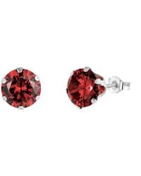 The Jewellery Stockroom - Sterling 7Mm Round Garnet Cubic Zirconia Stud Earrings - Lyst
