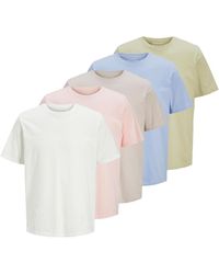 Jack & Jones - 5 Pack T-Shirt Cotton Regular Fit T-Shirts - Lyst