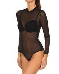 Guess - Long Sleeve Microtulle Bodysuit - Lyst