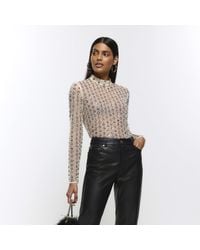 River Island - Sequin Top Mesh Floral - Lyst