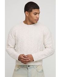 BoohooMAN - Shrunken Boxy Extended Neck Cable Knitted Jumper - Lyst