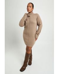 Boohoo - Plus High Neck Seam Detail Knitted Mini Jumper Dress - Lyst