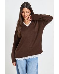 Boohoo - Lace Neck Knitted Jumper - Lyst