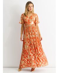 Gini London - Metallic Jacquard Flutter Sleeves Maxi Dress - Lyst