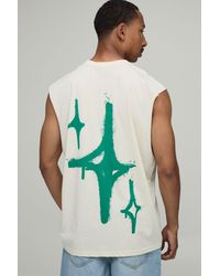 BoohooMAN - Oversized Star Graffiti Spray Print Tank Cotton - Lyst