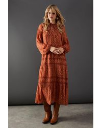 Warehouse - Metallic Jacquard Lace Midi Dress - Lyst