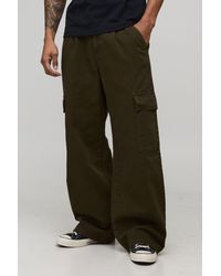 BoohooMAN - Wide Fit Half & Waistband Cargo Pocket Washed Twill Trouser - Lyst