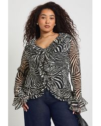 Boohoo - Plus Chiffon Zebra Ruffle Top - Lyst