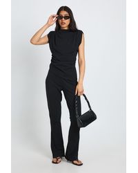 Boohoo - Tall Scuba Crepe Shoulder Pad Top And Flare Set - Lyst