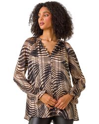 Roman - Metallic Print V-Neck Chiffon Blouse - Lyst