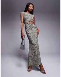 ASOS - Slash Neck Devore Maxi Dress With Waist Cut Out And Scoop Back - Lyst
