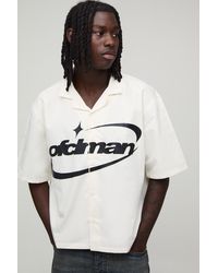 BoohooMAN - Oversized Boxy Ofclman Print Half Sleeve Shirt - Lyst