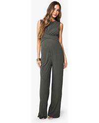 Boohoo - Maternity Rib Sleeveless Knot Detail Lounge Jumpsuit - Lyst