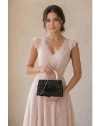 SVNX - Tweed Top-Handle Handbag With Pearl Handle And Floral Appliqué - Lyst