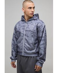 BoohooMAN - Shrunken Fit Camo Print Zip Through Hoodie - Lyst