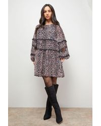 Oasis - Smock Long Sleeve Mini Dress - Lyst