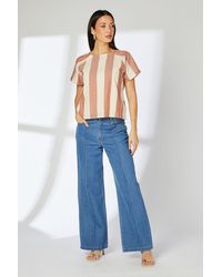 PRINCIPLES - Terracotta Stripe Wide Sleeve Blouse - Lyst