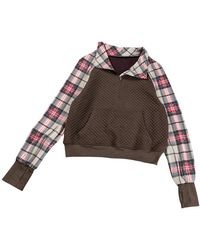 Azura Exchange - Printed Plaid Sleeve Patchwork Collared Textured Sweatshirt - Lyst