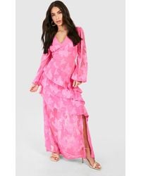 Boohoo - Petite Burnout Floral Frill Detail Maxi Dress - Lyst