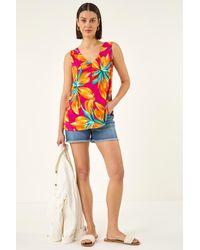Roman - Floral Print Bar Back Detail Vest - Lyst