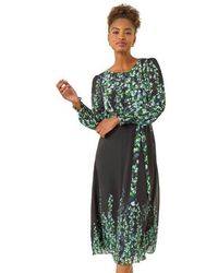 Roman - Floral Border Belted Midi Dress - Lyst