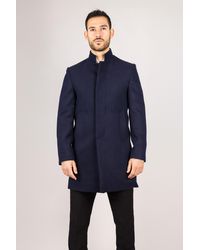 TruClothing - Stand Collar Wool Blend Overcoat - Lyst