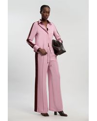 Karen Millen - Twill Contrast Woven Wide Leg Trousers - Lyst