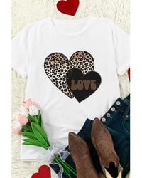 Azura Exchange - Leopard Love Double Heart Printed Valentines Graphic Tee - Lyst