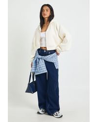 Boohoo - Petite Boxy Balloon Sleeve Oversized Zip Through Hoodie - Lyst