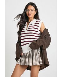 Boohoo - Collared V Neck Knitted Stripe Vest - Lyst