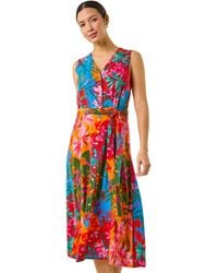 Roman - Tropical Print Button Through Midi Dress - Lyst
