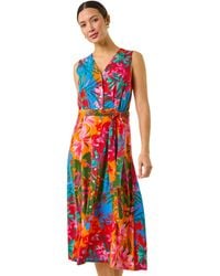 Roman - Tropical Print Button Through Midi Dress - Lyst