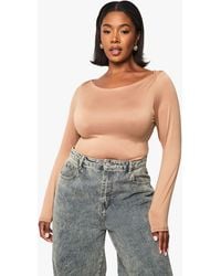 Boohoo - Plus Wide Neck Long Sleeve Top - Lyst