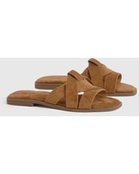 Boohoo - Wide Fit Faux Suede Cross Over Sliders - Lyst