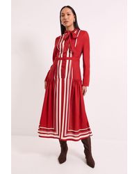 PRINCIPLES - Stripe Tie Neck Midi Dress - Lyst