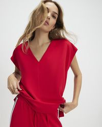 River Island - Top Short Sleeve Tape Detail Loose Fit - Lyst