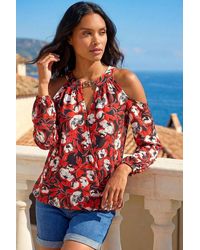 Roman - Printed Cold Shoulder Stretch Top - Lyst