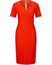 BOSS - Damaisa V-Neck Short Sleeve Knee Length Dress - Lyst