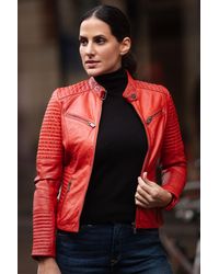 Monom - 'Bikex' Real Leather Ribbed Detailing Biker Jacket - Lyst