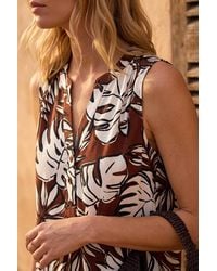 Roman - Leaf Puff Print Gathered Vest Top - Lyst