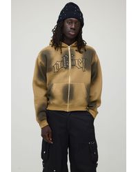 BoohooMAN - Oversized Boxy Gothic Embellished Dirty Wash Zip Through Hoodie - Lyst