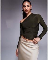 Kaiia - Exclusive Double Layered Slinky Off Shoulder Long Sleeve Top - Lyst