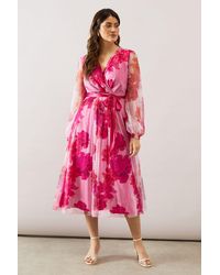 Wallis - Floral Mesh Satin Tie Midi Dress - Lyst