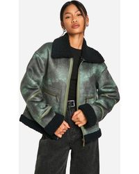 Boohoo - Vintage Look Teddy Trim Aviator Jacket - Lyst