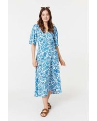 Izabel London - Leaf Print 1/2 Sleeve Wrap Dress - Lyst