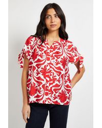Wallis - Abstract Tie Sleeve Collarless Top - Lyst